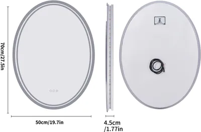 Produktbild von LED Badezimmerspiegel Wandmontage - Ovaler Schminkspiegel - Touchsensor - Antibeschlag - Rahmenlos - 50x70 cm