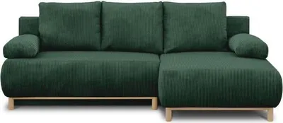 Image de Canapé d'angle convertible, 3 places, Velours côtelé vert foncé, Coffre de rangement, 192 x 84 x 93 cm
