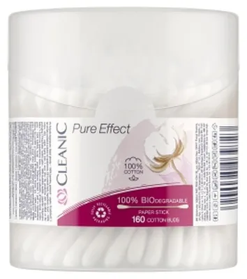 Obrázok produktu pre CLEANIC Pure Effect vatové tyčinky – 160 kusov – okrúhla krabička