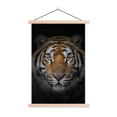 Produktbild von MuchoWow® Textilposter Tiger - Wildtiere - Porträt - Schwarz - Tiere 60x90 cm mit holzfarbenen Rahmen - Textil