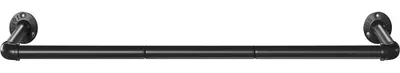 A black metal towel rack mounted on a white background.