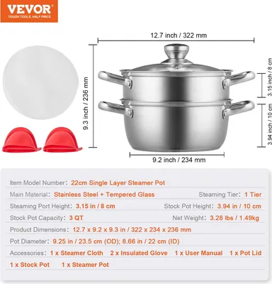 Produktbild von Dampfgarer 22 Cm, Edelstahl-Dampfgarer Mit Deckel, Für Gas Elektro Induktion