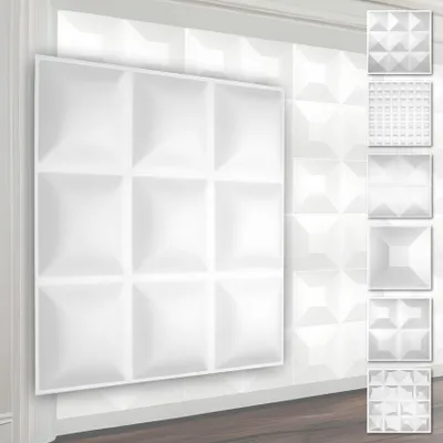 Produktbild von HEXIM 3D Wandpaneele, PVC Kunststoff weiß - Pyramiden Design Paneele 50x50cm Wandverkleidung (0.25QM HD033) Platten Wandplatten modern