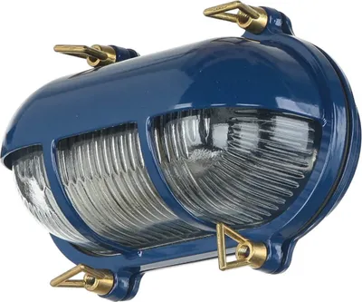 Produktbild von Wandleuchte außen Maritim Messing Riffelglas B: 21 cm E27 Blau Wandlampe Außenleuchte Haus Garten