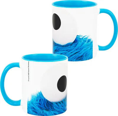 Produktbild von Sesamstraße Tasse - Krümelmonster Kaffeetasse aus Keramik Cookie Monster Weiß/Blau 320 ml