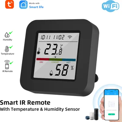 Produktbild von 3-in-1-IR-Fernbedienung mit intelligentem Temperatur- und Feuchtigkeitsmonitor, LCD-Bildschirm, WiFi, BT, Dualmodus, Universalfernbedienung, TY-App, Timing-Sprachsteuerung fuer den Temperatur- und Feuchtigkeitssensor im Homeoffice oder in der Garage