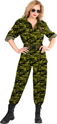 Produktbild von "Kampfjet Pilotin" Damenkostüm - Flieger Overall | Camouflage Grün Größe: M