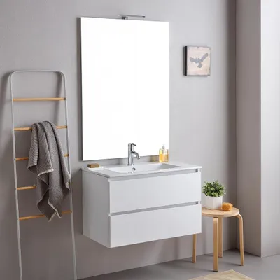 Immagine prodotto di Mobile bagno sospeso 80cm 2 cassetti bianco con specchiera 80x110 | Bilbao