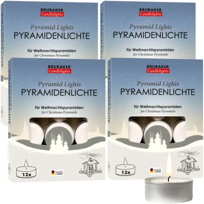 Zdjęcie produktu dla Podgrzewacze do piramid BRUBAKER - parafinowe podgrzewacze do piramid z metalową obudową - idealne do piramid świątecznych i dekoracji bożonarodzeniowych, 48 sztuk