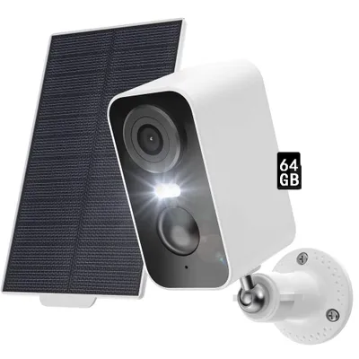 Image de 2K caméra de surveillance extérieure batterie solaire 5200mAh batterie caméra de surveillance extérieure WLAN détection de personnes PIR 10M vision nocturne carte mémoire 64GB