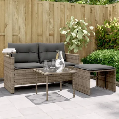Produktbild von ZMH 3-tlg. Garten-Sofagarnitur mit Kissen Grau Poly Rattan