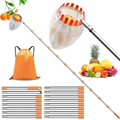 Produktbild von Obstpflücker Fruchtpflücker Apfelpflücker - Teleskopstiel 1,9 bis 4,2 m - 16 cm Kopf - Mit Stoffbeutel und Tragetasche