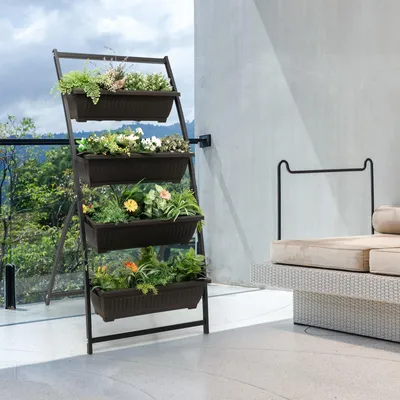 Immagine prodotto di Giardino verticale da pavimento - Fioriera verticale - Scaffale per piante - Giardino aromatico - Torre per piante da balcone - 4 vasi per piante