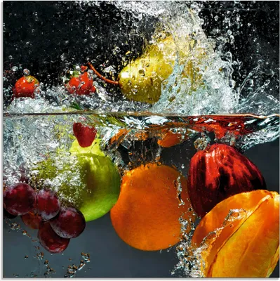 Produktbild von ARTland Glasbild Spritzendes Obst auf dem Wasser Größe: 20x20 cm