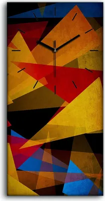 Produktbild von Wanduhr Uhr Wandbild Leinwand 30x60 Malerei Abstrakte Dreiecke Geometrisch - schwarze Hände