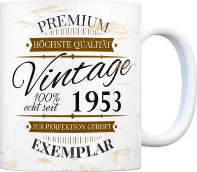 Produktbild von Vintage Tasse 100% echt seit 1953 Kaffeebecher [ber_jahrgeb]. Geburtstag