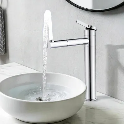 Zdjęcie produktu dla Bateria umywalkowa chromowana, obrotowa o 360°, wykonana ze stali nierdzewnej