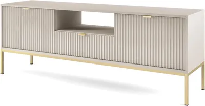 Produktbild von TV Lowboard Kioto 154 cm Kaschmir Beige & Gold – Rillenfront, Goldene Griffe, 1 Schublade, Glamour