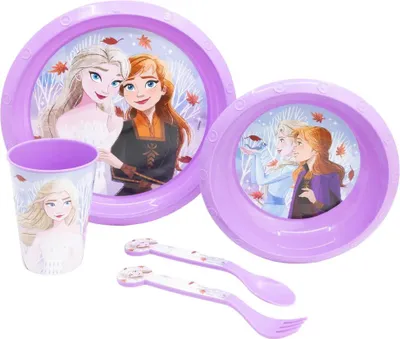 Produktbild von Disney Die Eiskönigin Elsa Kinder Geschirr-Set 5 teilig Becher Teller Schüssel