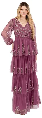 Produktbild von Maya Deluxe Damen Maxikleid, Damenmodell, V-Ausschnitt, lange, weite Ärmel, Blumenmuster, Pailletten