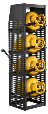 Produktbild von SucceBuy Kältemitteltankgestell 376x330x1321 mm, 4 Ebenen für Zylindertanks, robustes Kohlenstoffstahl-Flaschengestell zur sicheren Lagerung von Sauerstoff und Stickstoff, Schwarz