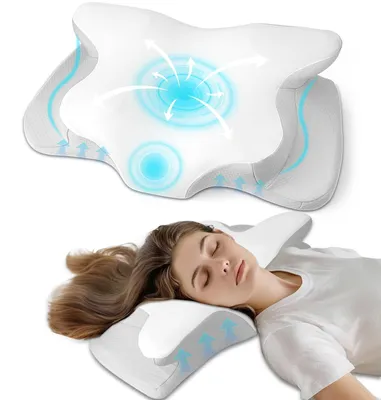 Zdjęcie produktu dla Poduszka ortopedyczna, ergonomiczna - poduszka na głowę wykonana z pianki termoelastycznej - podpora dla szyi, idealna dla osób śpiących na boku lub na plecach - 62x41x13 cm - doskonałe wsparcie - podpora dla szyi