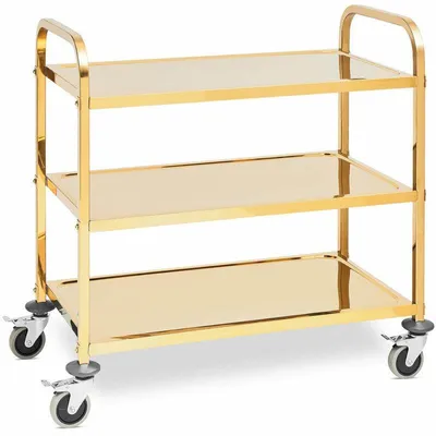 Obrázok produktu pre Servírovací vozík s tromi policami, rozmer 89,5 x 49,5 cm, nosnosť do 240 kg, zlatá farba