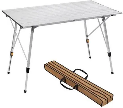 Image de Table en aluminium - 120x68,5 cm - Pliable - Réglable en hauteur - Pour 4 à 6 personnes - Argentée