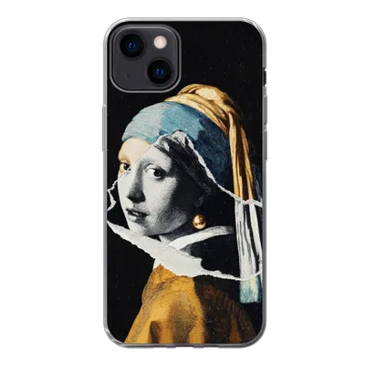 Produktbild von MuchoWow® Handyhülle Schutzhülle Hülle für iPhone 13 Mädchen mit Perlenohrring - Gold - Schwarz - Weiß Silikon Softcase Handy Hülle - Karteninhaber