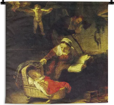 Produktbild von MuchoWow® Wandteppich Wandbehang Die Wiege der Weide - Gemälde von Rembrandt van Rijn 90x90 cm Tapisserie Dekoration Wandtuch - Wandaufhänger
