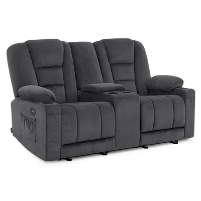 Produktbild von M MCombo Elektrisch 2 Sitzer Sofa mit Liegefunktion, 2er Relaxsofa mit Taste 150° Verstellbar, Kinosessel, Konsole, USB & Getränkehalter, 7009 (Grau)