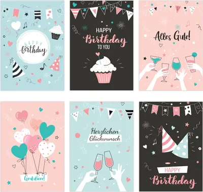 Produktbild von Friendly Fox Geburtstagskarten Klappkarten, 6 Glückwunschkarten zum Geburtstag DIN A6 Faltkarten mit Umschlag, Happy Birthday Karten (S2)