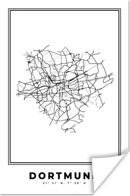 Produktbild von MuchoWow® Poster Stadtplan - Deutschland - Schwarz und weiß - Dortmund - Karte 80x120 cm - Papierdruck