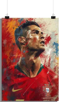 Produktbild von Cristiano Ronaldo Poster - Football Poster - Portugal Red Jersey Poster - Portrait Poster - Painting Poster - 51x71cm - Perfekt zum Einrahmen