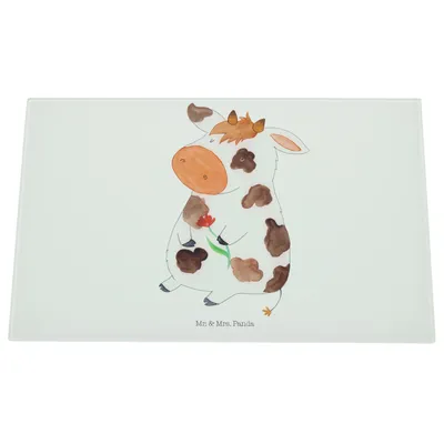 Produktbild von Mr. & Mrs. Panda Hackbrett Kuh - Weiß - Geschenk, Bauernhof, Milch, Glas Schneidbrett, Spruch, Träume, Kühe, Schneidplatte, Küchenbrett, Schneidebrett, Aus