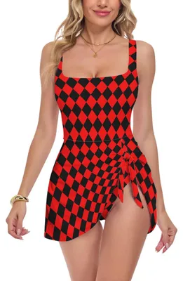 Immagine prodotto di Costume da bagno da donna a quadri in stile buffalo, nero, con spalline regolabili