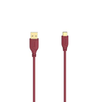 Produktbild von Hama Flexi-Slim, 0,75 m, USB C, USB A, USB 2.0, 0,48 Gbit/s, Rot
