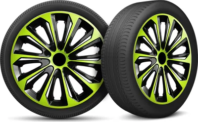 Produktbild von Auto Radkappen Radzierblenden 4er Set passend für alle Stahlfelgen - einstellbarer Sicherungsring - 15 Zoll - Schwarz Grün