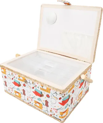 Image de Panier à couture Boîte de rangement portable grande capacité avec plateau en plastique amovible