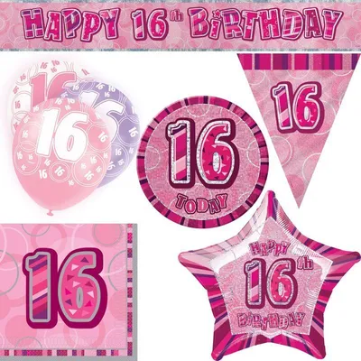 Produktbild von Partyset 16. Geburtstag Mädchen Party Deko pink rosa Dekoration Geburtstagsdeko