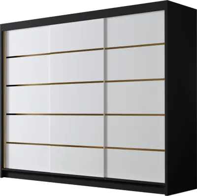 Produktbild von MIRJAN24 Schiebetürenschrank Amber VII, Kleiderschrank mit Kleiderstange, mit drei Schwebetüren, Garderobe (Farbe: Schwarz / Weiß)