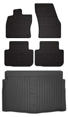 Image de Tapis en caoutchouc + bac de coffre pour Volkswagen Golf Sportsvan 2014-2020 (monospace, plancher bas) – 5 pièces, noirs, sur mesure