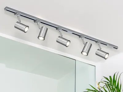 Produktbild von Lichtschienensystem 3-adrig mit 5 Strahlern Silber, Deckenleuchte 202,5cm lang