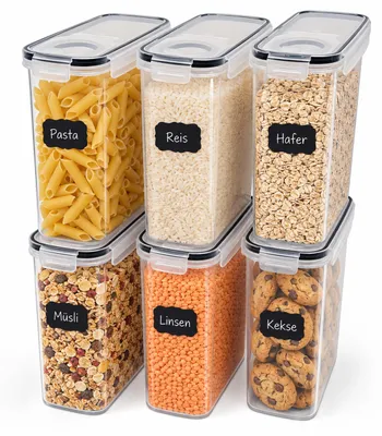 Vorratsdosen-Set 6er, 4 l, mit Deckel & Stickern, 23,5x10x23 cm