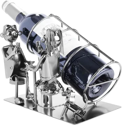 Imagen del producto de Soporte para dos botellas – Escultura de metal – Adorno para botelleros – Para mesa – Incluye tarjeta de regalo