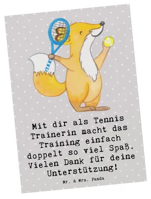 Produktbild von Mr. & Mrs. Panda Grußkarte Tennis Trainerin Spaß - Grau Pastell - Geschenk, Fotokarte, Danksagung, Ansichtskarten, Leidenschaft, unersetzlich, Wissen, Postkarte, Sportart