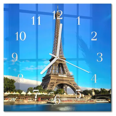 Produktbild von Tulup Glasuhr Wanduhr Küchenuhr Echt-Glas 30x30 cm Modern Dekorativ Geräuschlos Weiße Zeiger - Eiffelturm Paris