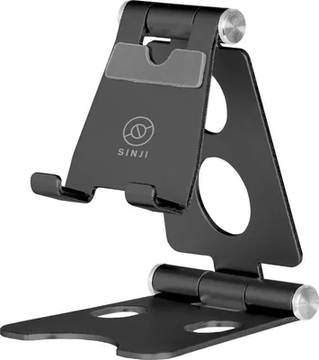 Produktbild von Sinji Faltbarer Ständer - Telefon- und Tablet-Halter - Faltbar und verstellbar - Aluminium - Rutschfestes und kratzfestes Silikon - Schwarz