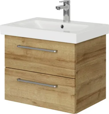 Produktbild von Pelipal Badmöbel-Set Sunline 105 BxHxT 65 x 56 x 46,5 cm Frontfarbe Eiche riviera mit Keramik-Waschtisch und Waschtischu