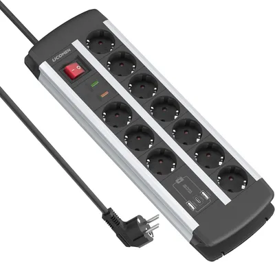 Zdjęcie produktu dla Listwa zasilająca z 10 gniazdami i portem USB-C (20W) - z zabezpieczeniem przed przepięciami